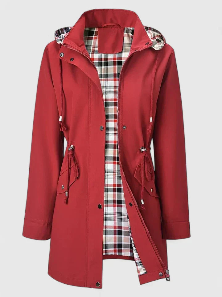 Isolandra | Women's Long Hooded Rain Jacket with Drawstring Waist