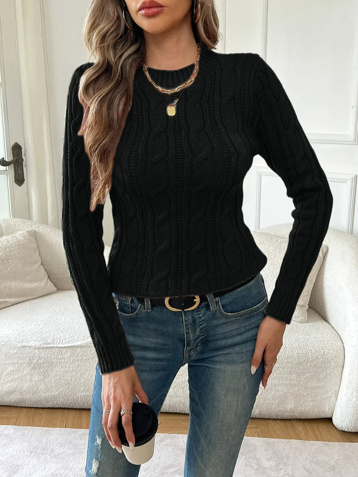 Ines | Women's Fitted Cable Knit Crew Neck Sweater