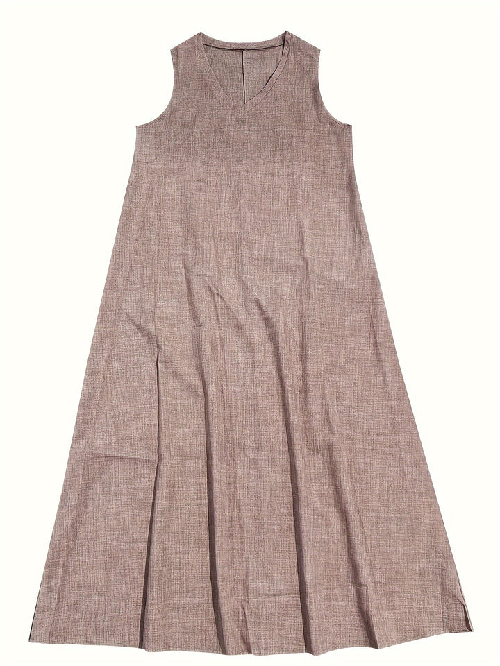 Sleeveless V Neck Relaxed Fit Casual Linen Maxi Dress