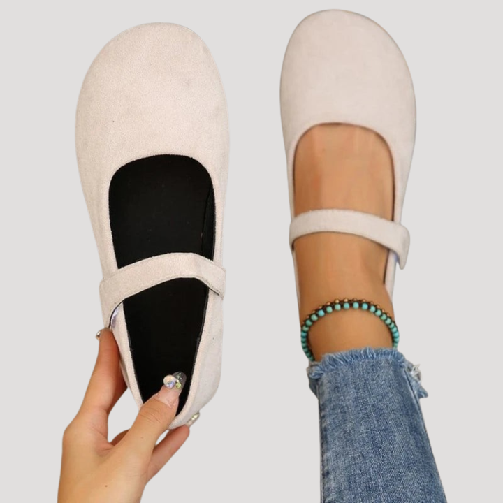 Round Toe Suede Ankle Strap Mary Jane Ballet Flat