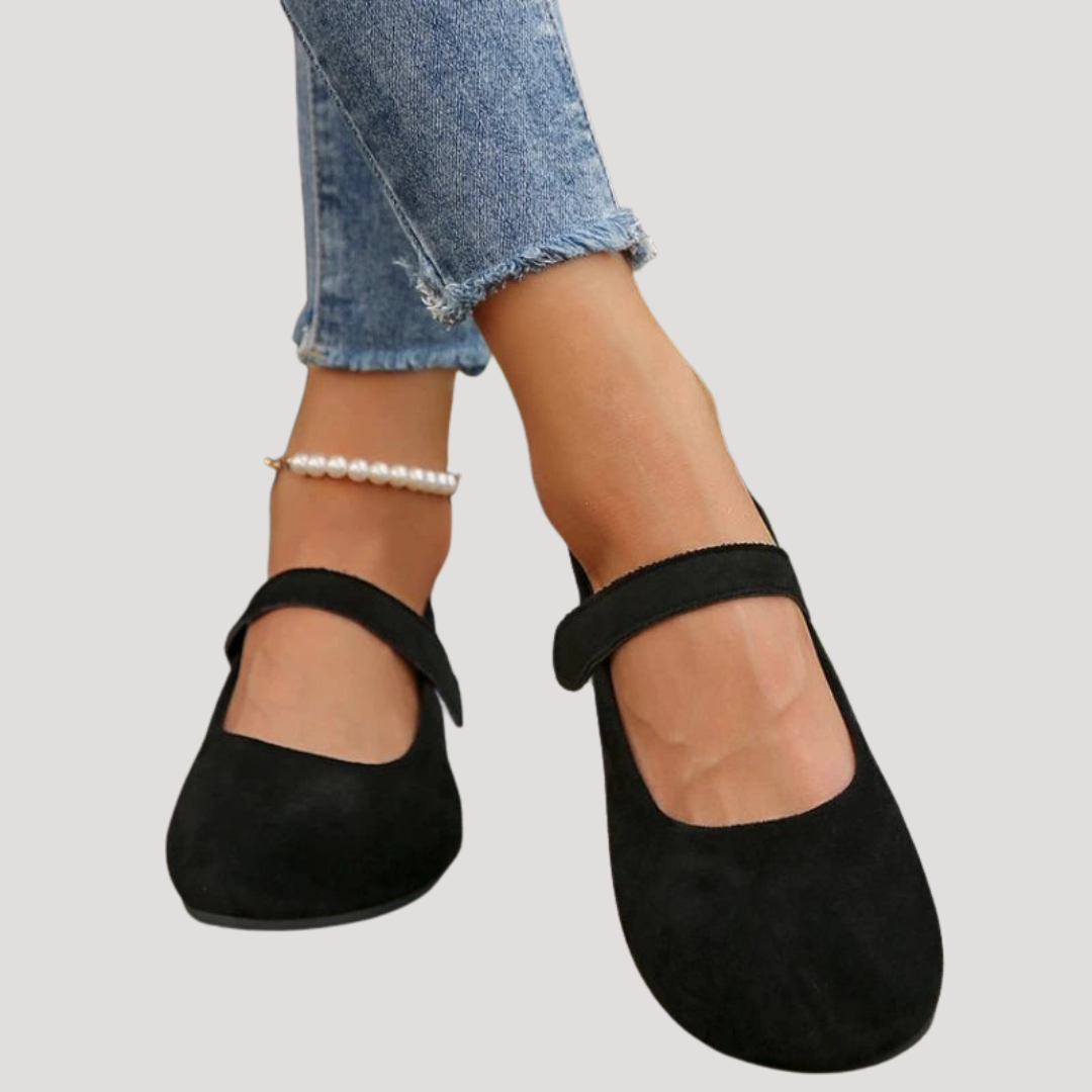 Round Toe Suede Ankle Strap Mary Jane Ballet Flat