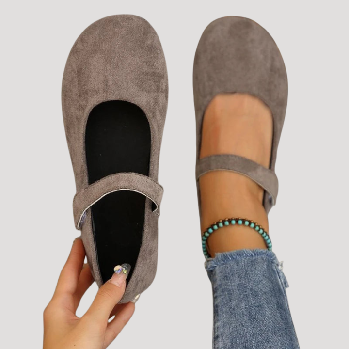 Round Toe Suede Ankle Strap Mary Jane Ballet Flat