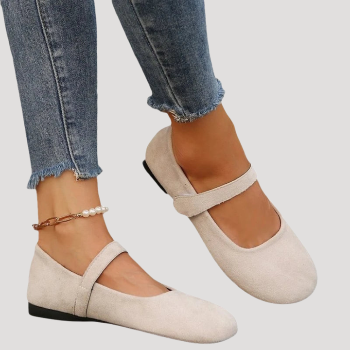 Round Toe Suede Ankle Strap Mary Jane Ballet Flat