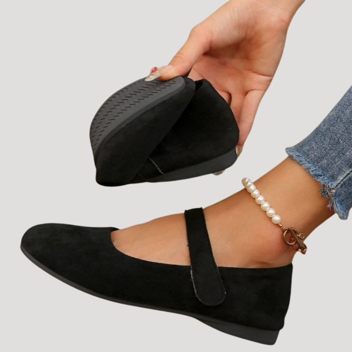 Round Toe Suede Ankle Strap Mary Jane Ballet Flat