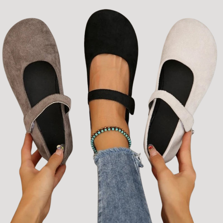 Round Toe Suede Ankle Strap Mary Jane Ballet Flat