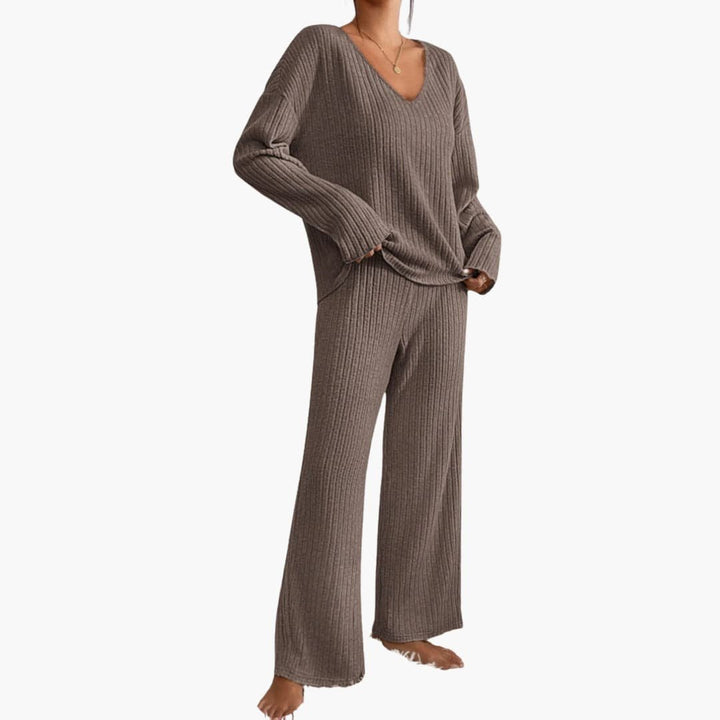 Thalia | Women's V-Neck Ribbed Knit Sweater Set