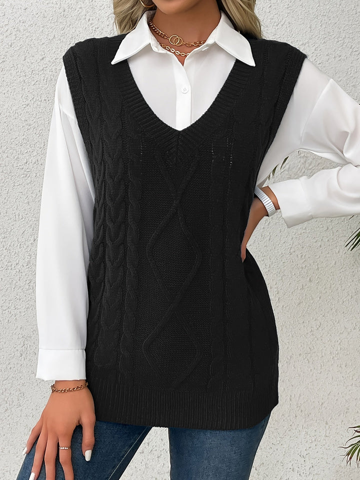 Wrenley | Women's Cable Knit V-Neck Sweater Vest