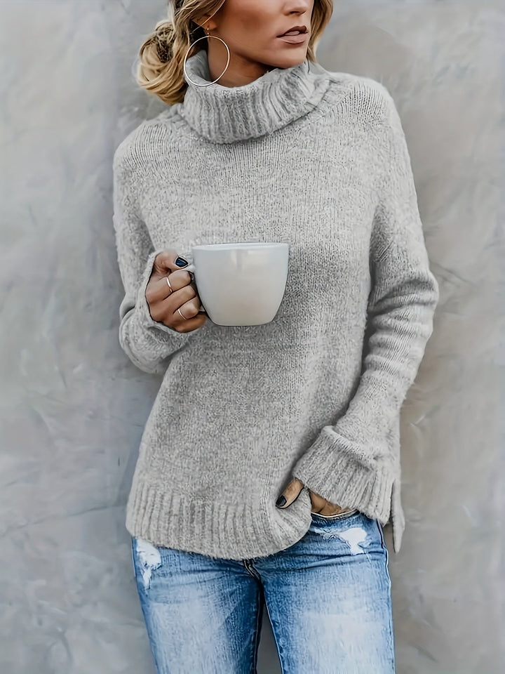 Marlowe | Women's Cowl Turtleneck Sweater with Split Hem Cuffs