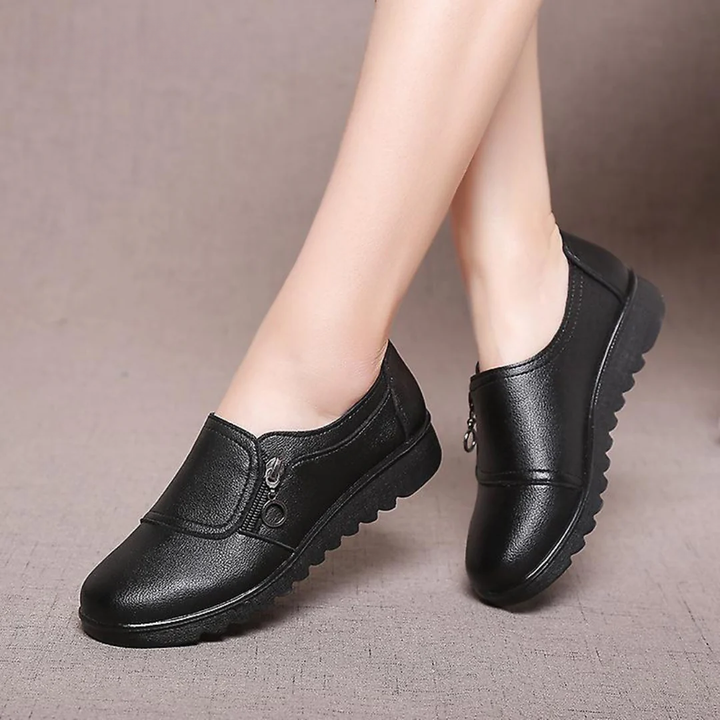Panel Seam Side Zip Round Toe Slip On Comfort Flat