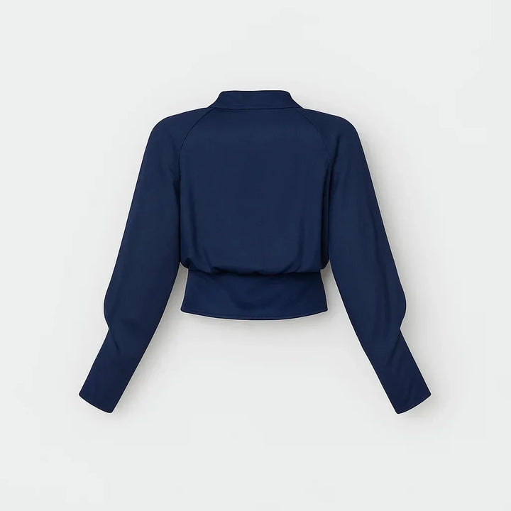 Draped Wrap Front Long Sleeve Fitted Blouse