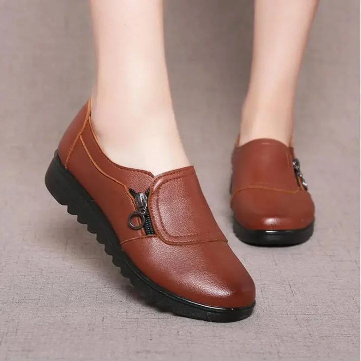 Panel Seam Side Zip Round Toe Slip On Comfort Flat