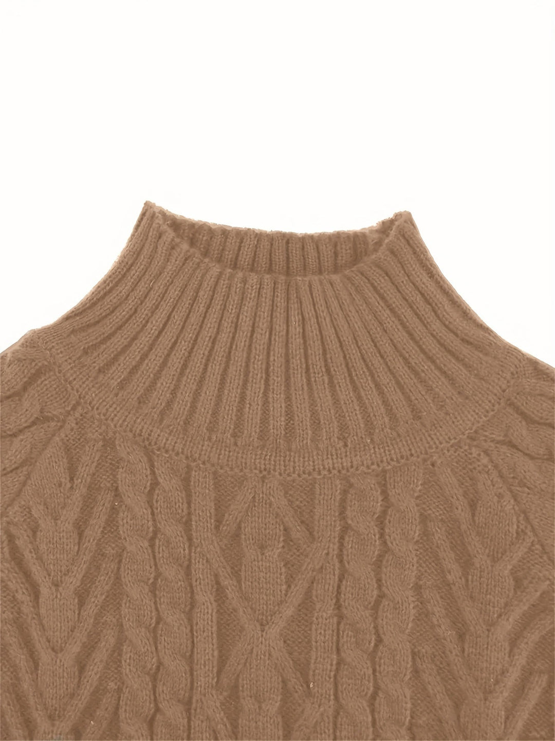 Solveig | Women's Ribbed Puff Sleeve Cable Knit Mock Neck Sweater