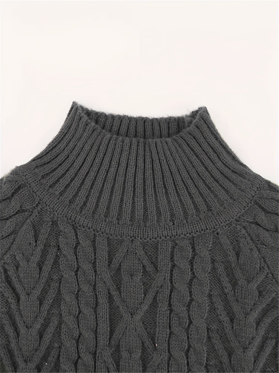 Solveig | Women's Ribbed Puff Sleeve Cable Knit Mock Neck Sweater