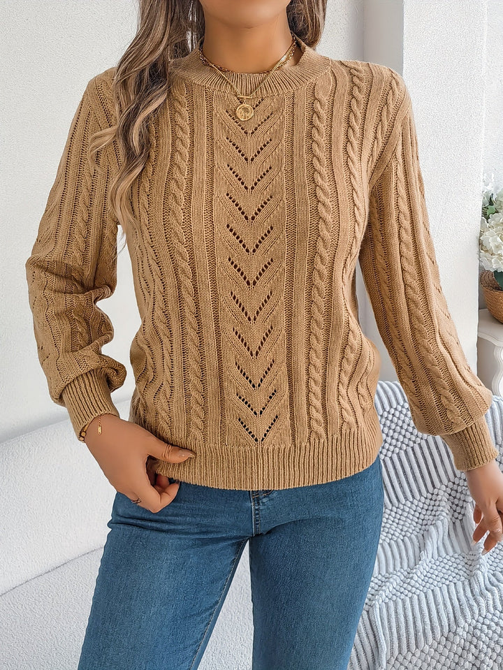Rosamund | Women's Textured Crew Neck Pointelle Cable Knit Sweater