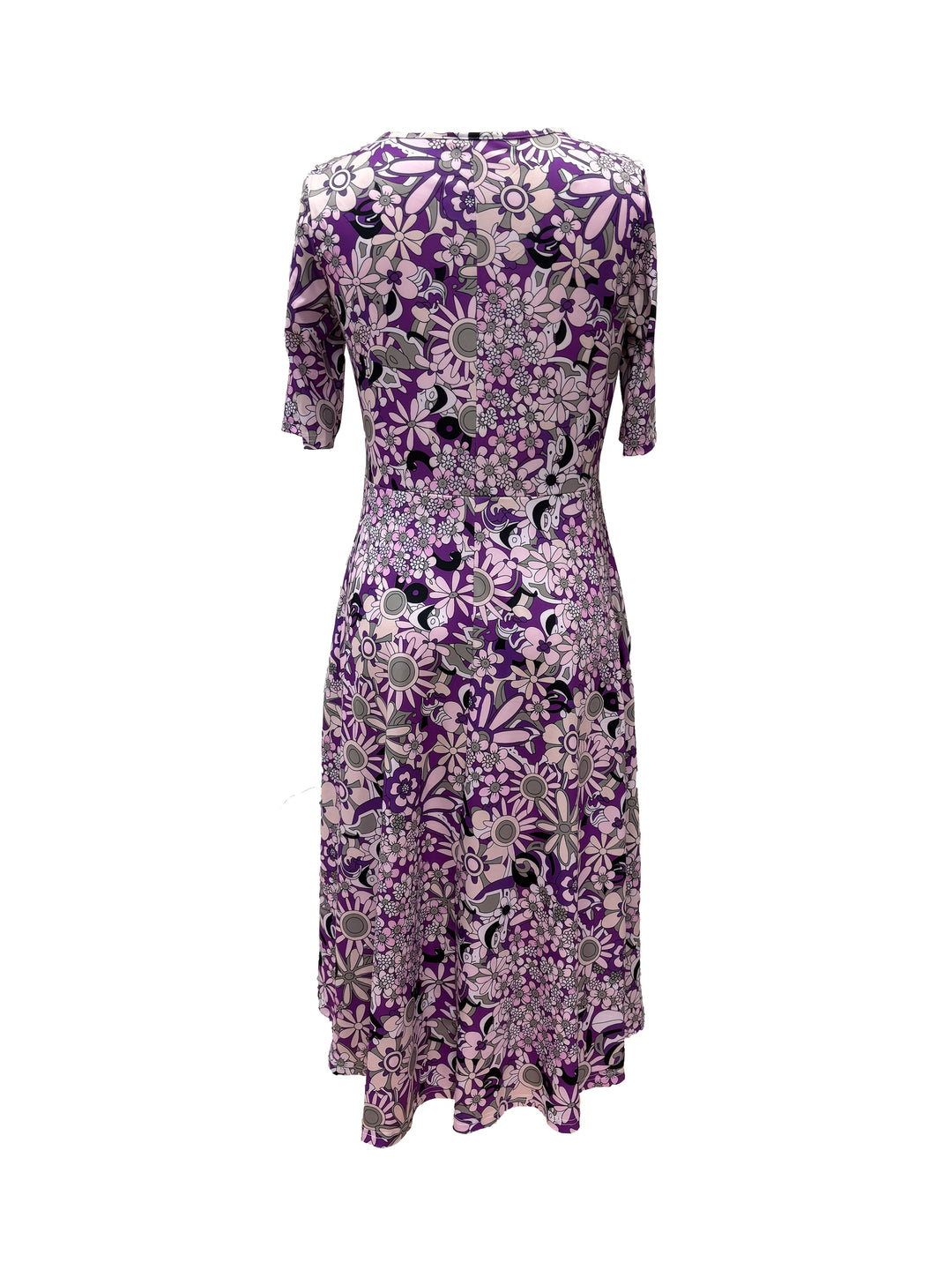 Gabi™-Elegant Floral Print V-Neck Midi Dress