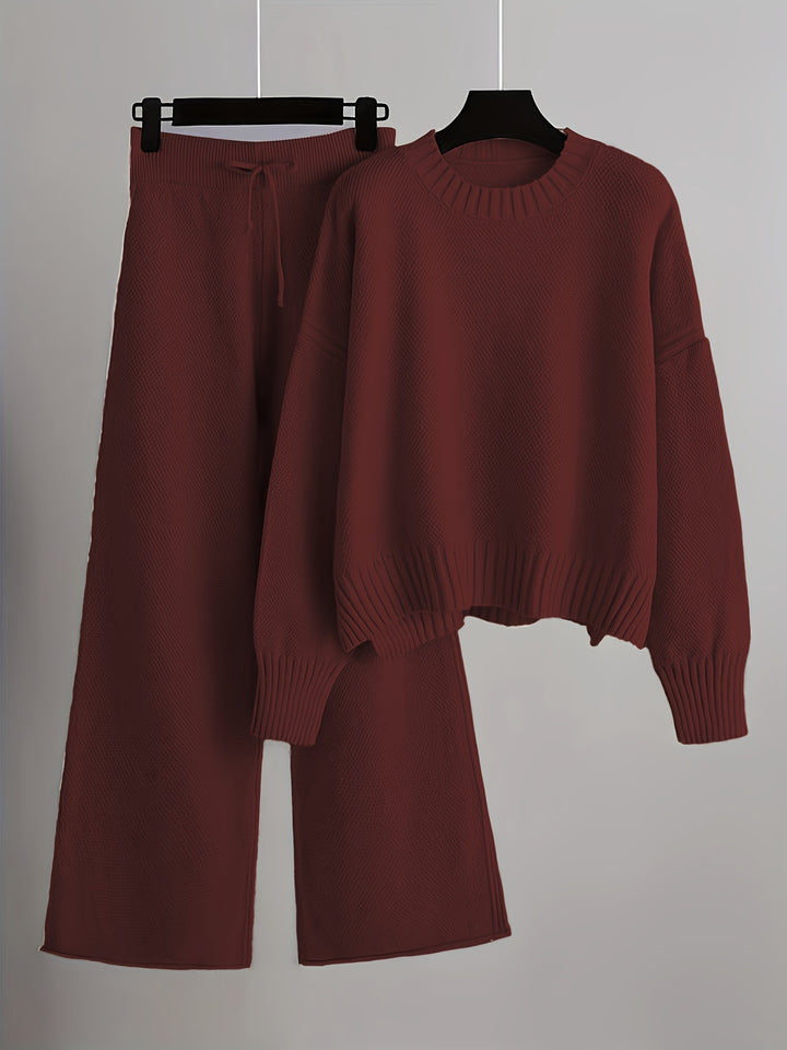 Freya | Women's Ribbed Sweater and Wide-Leg Knitted Pants Set