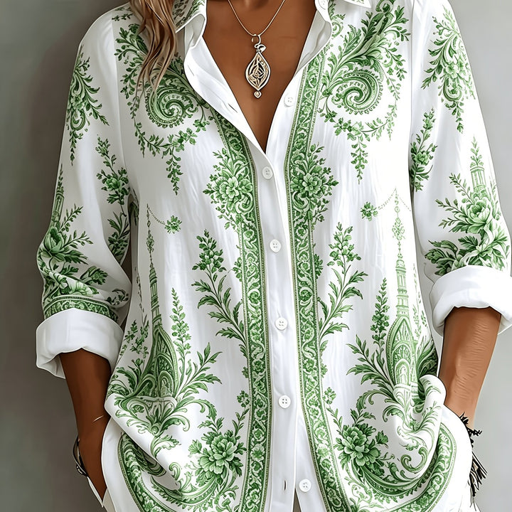 Floral Paisley Print Long Sleeve Oversized Casual Blouse