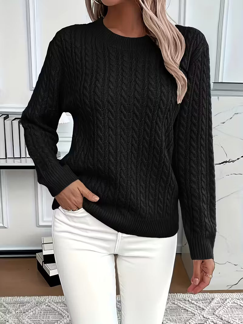 Marigold | Women's Cable Knit Crew Neck Sweater for Layering