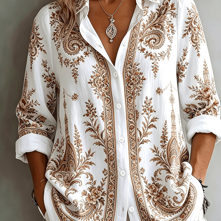 Floral Paisley Print Long Sleeve Oversized Casual Blouse
