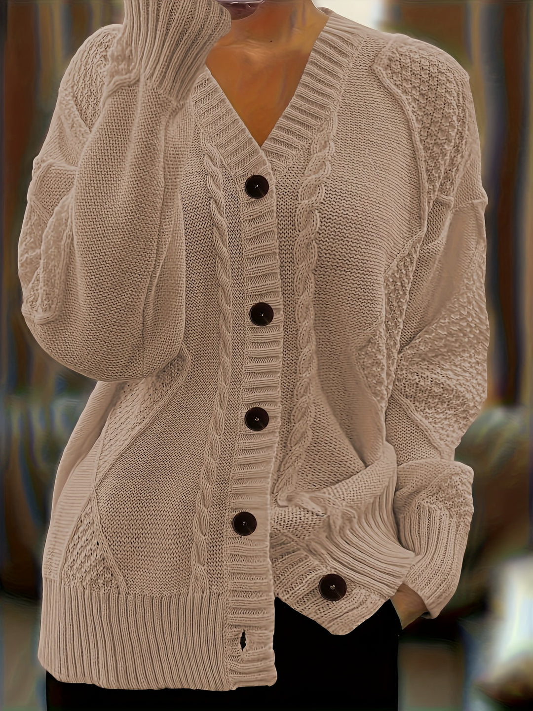 Wisteria | Women's Textured Cable Knit Button-Front Cardigan