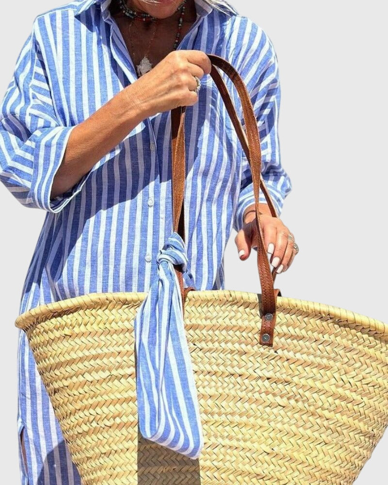 Striped Button Down Midi Shirt Dress