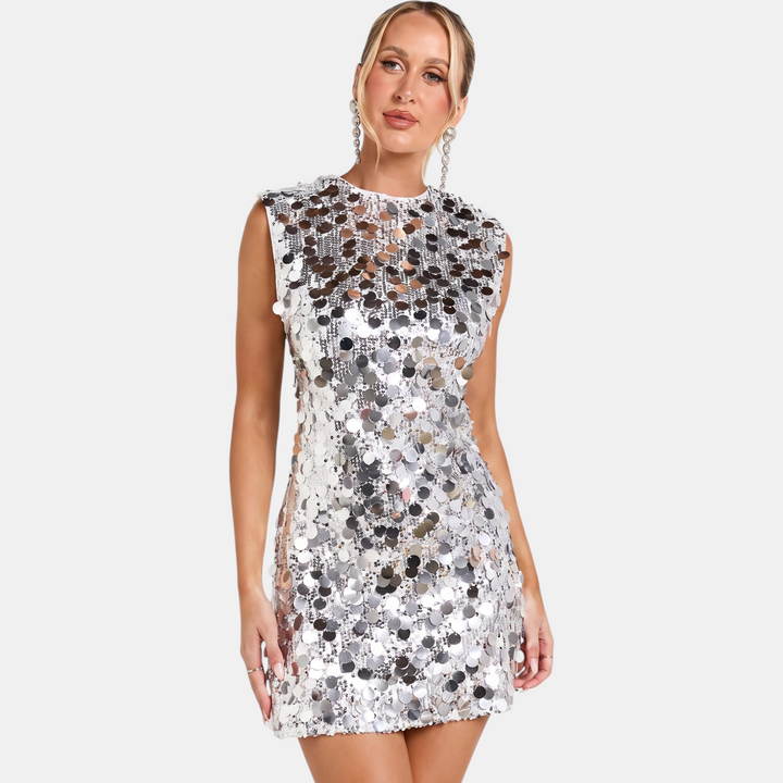 Vespera | Women's A-Line Sequin Sleeveless Mini Homecoming Dress