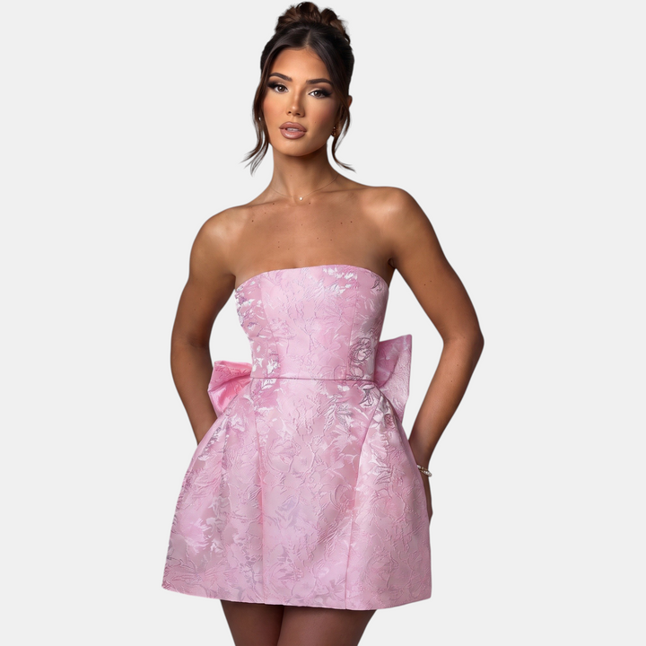 Liora | Women's Corset Strapless Floral Mini Homecoming Dress with Bow Back