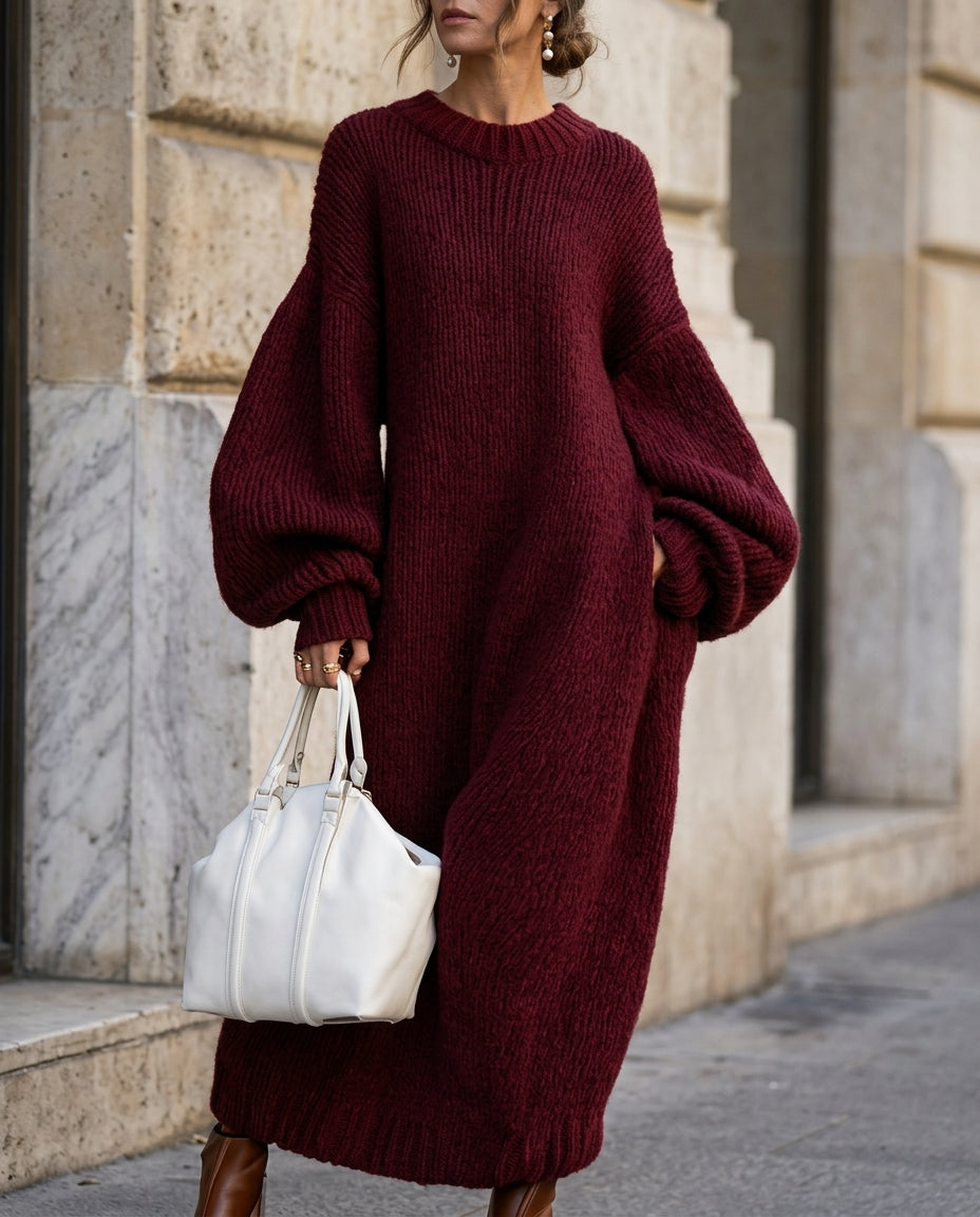 Avery | Women’s Oversized Puff Sleeve Long Sweater Dress