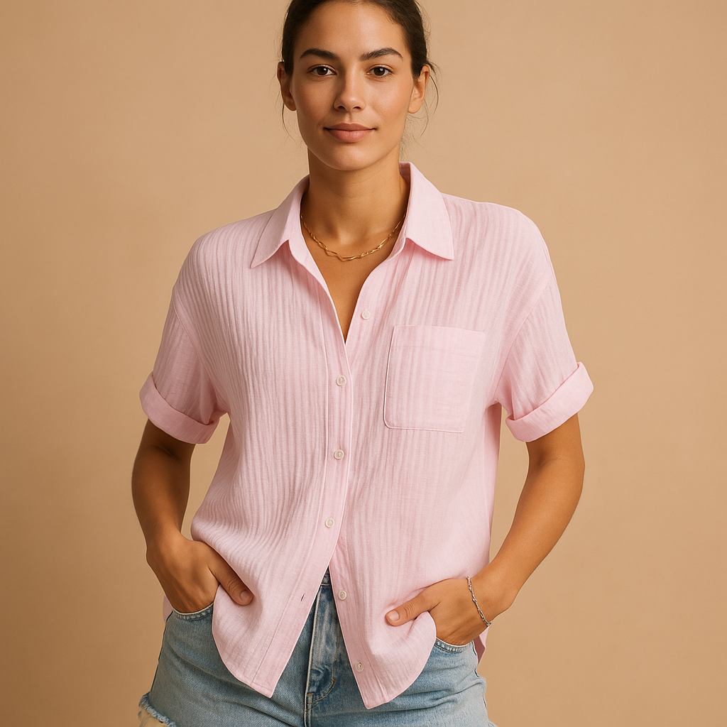Cotton Gauze Short Sleeve Chest Pocket Casual Shirt