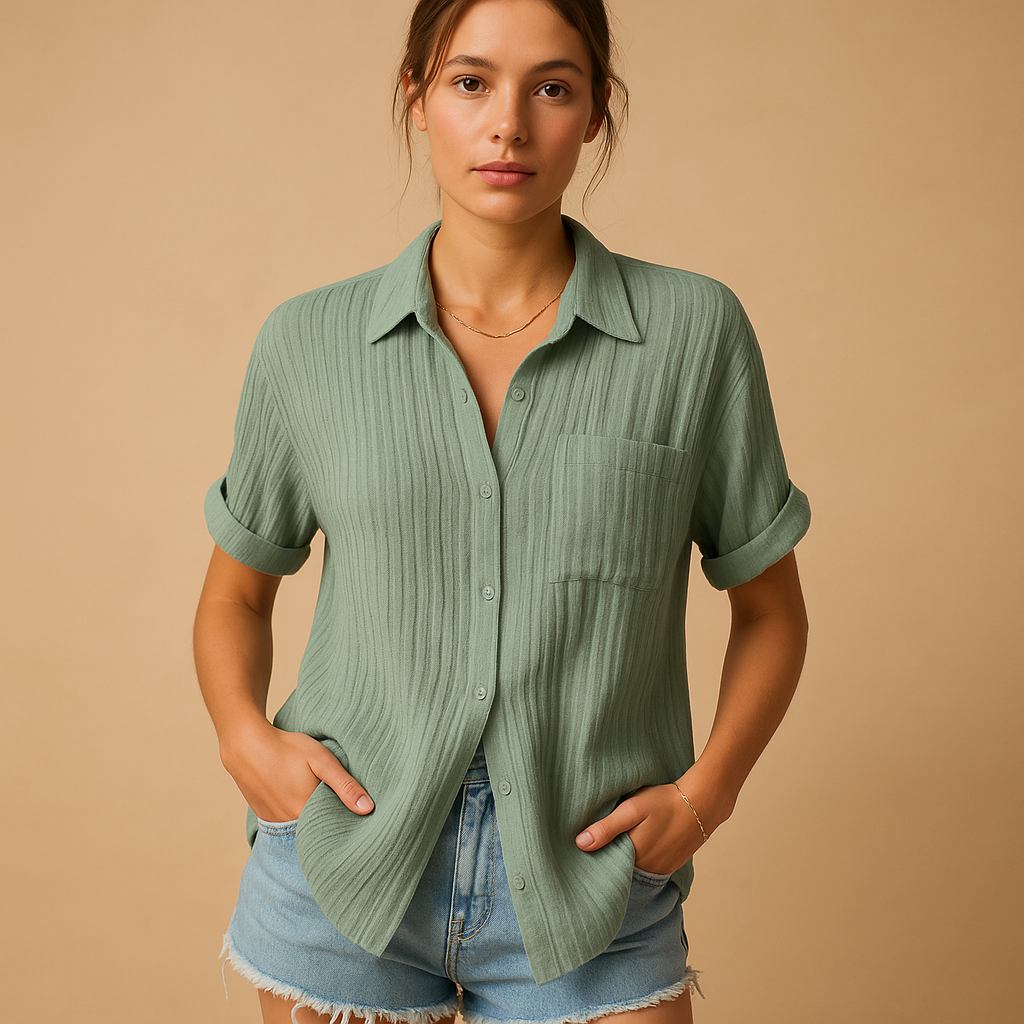 Cotton Gauze Short Sleeve Chest Pocket Casual Shirt