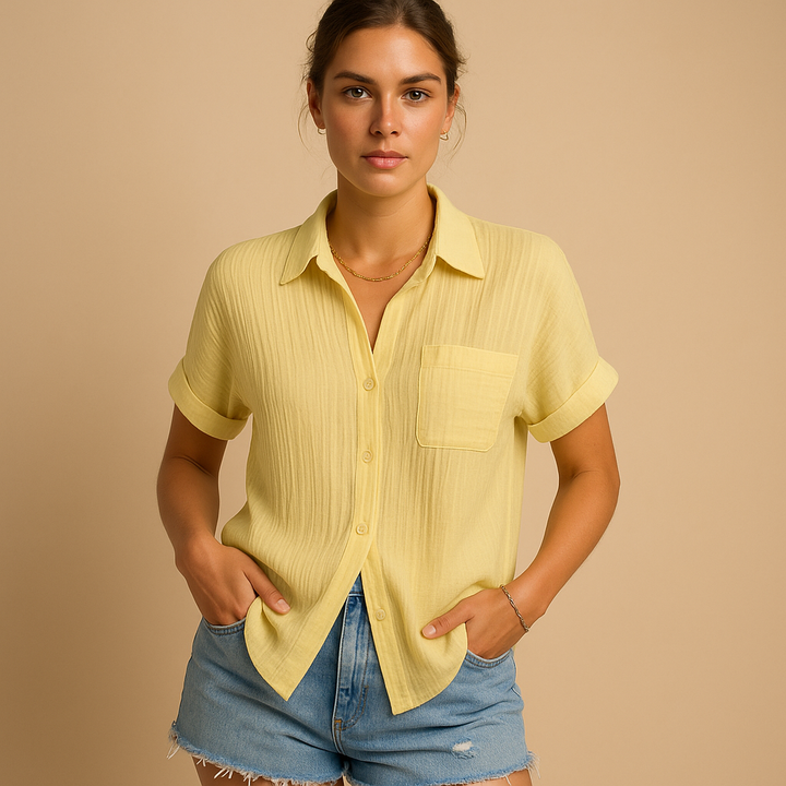Cotton Gauze Short Sleeve Chest Pocket Casual Shirt