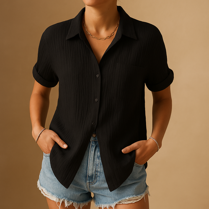 Cotton Gauze Short Sleeve Chest Pocket Casual Shirt