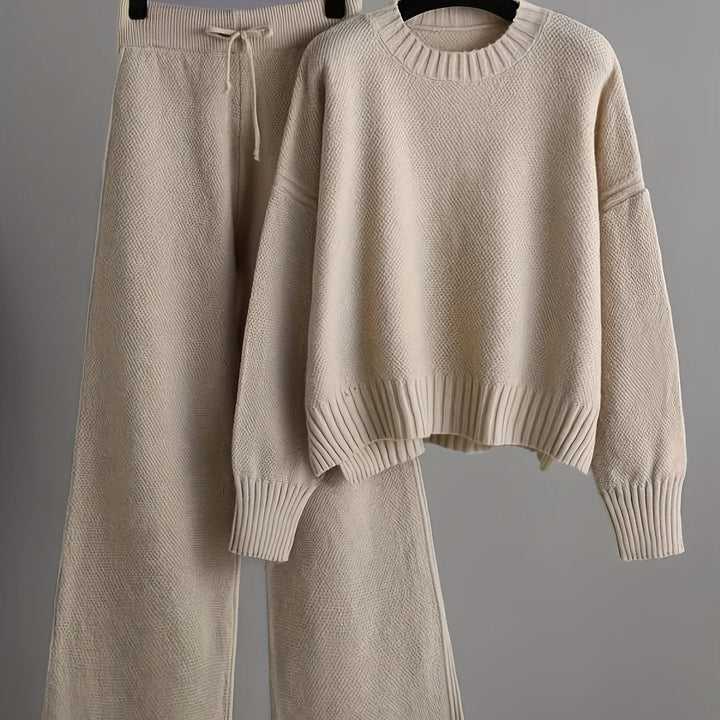 Freya | Women's Ribbed Sweater and Wide-Leg Knitted Pants Set