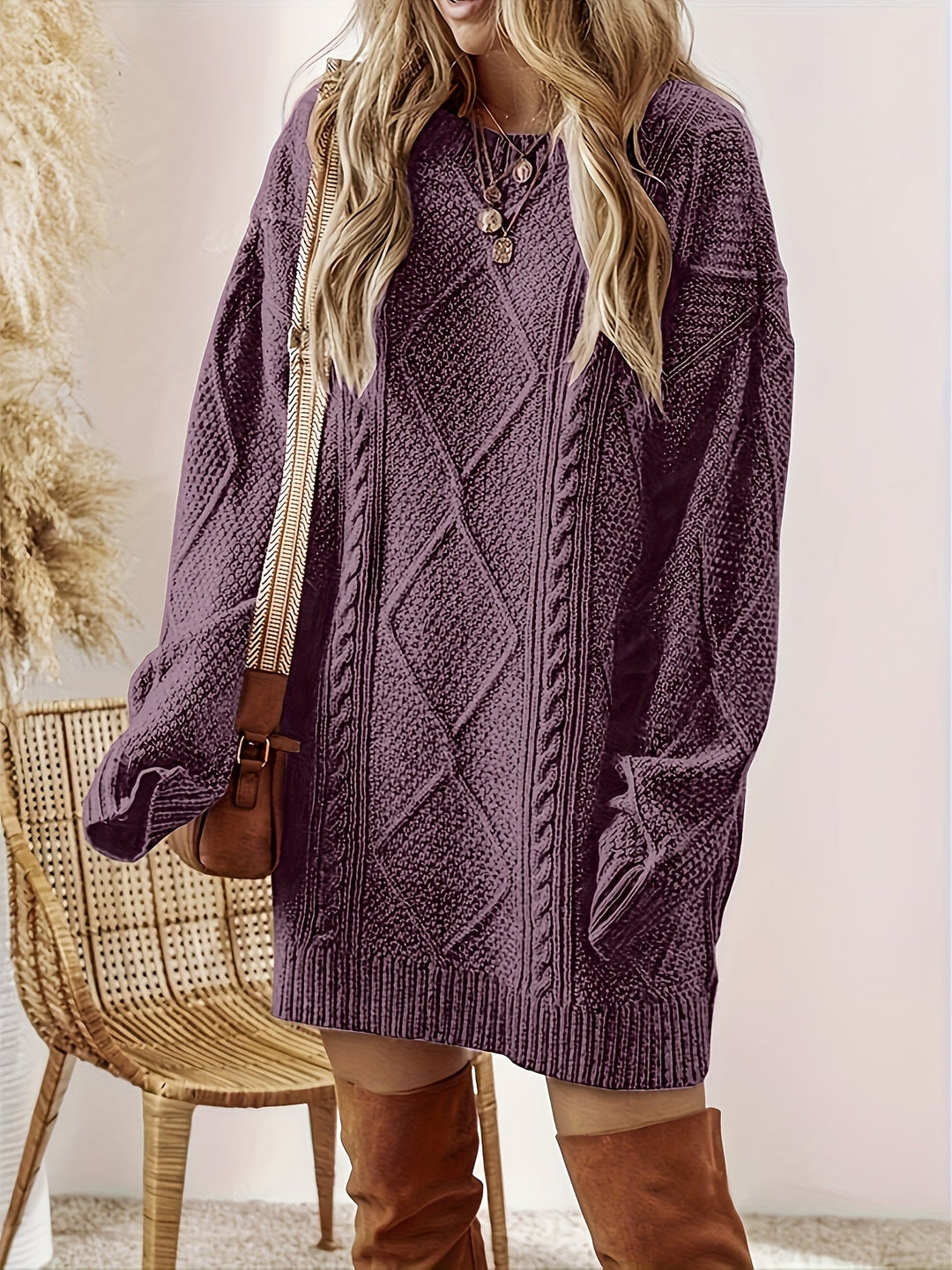 Coralie | Women's Oversized Cable Knit Sweater Dress