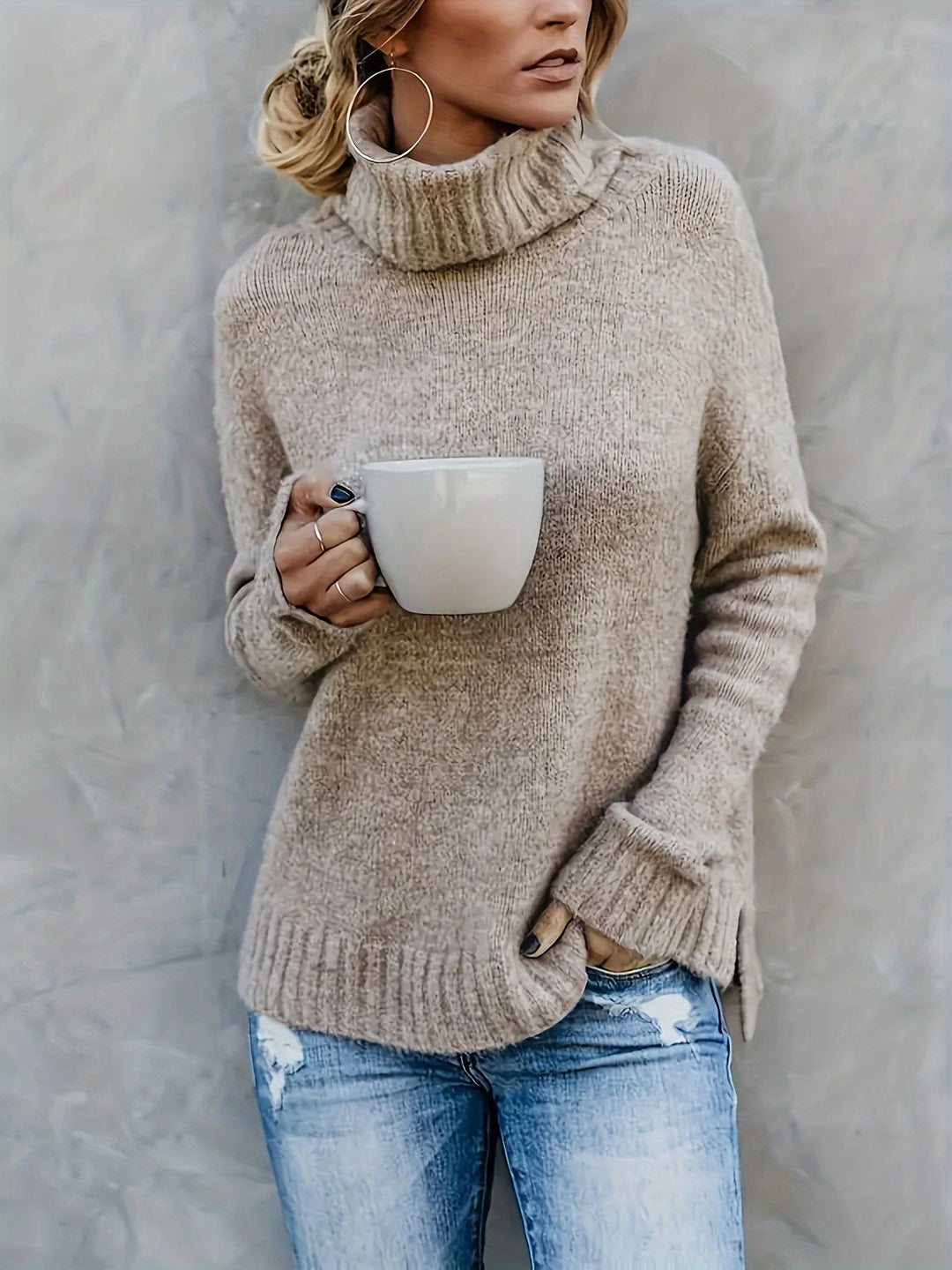 Marlowe | Women's Cowl Turtleneck Sweater with Split Hem Cuffs