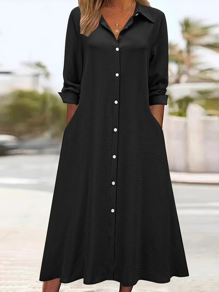Paloma™-Plain Colour Button Front Shirt Dress