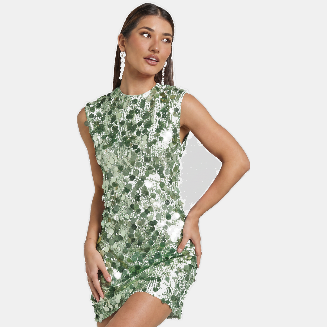 Vespera | Women's A-Line Sequin Sleeveless Mini Homecoming Dress