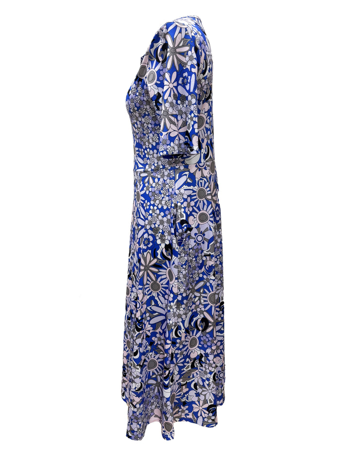 Gabi™-Elegant Floral Print V-Neck Midi Dress