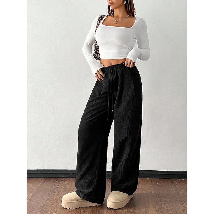 Delphine | Women's Corduroy Wide-Leg Pants with Drawstring Waist