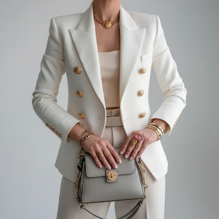 Double Breasted Gold Button Tailored Blazer