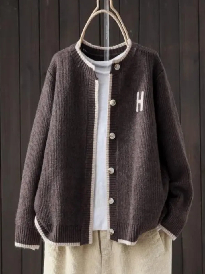 Rosalind | Women's Varsity Letter Patch Contrast Trim Cardigan