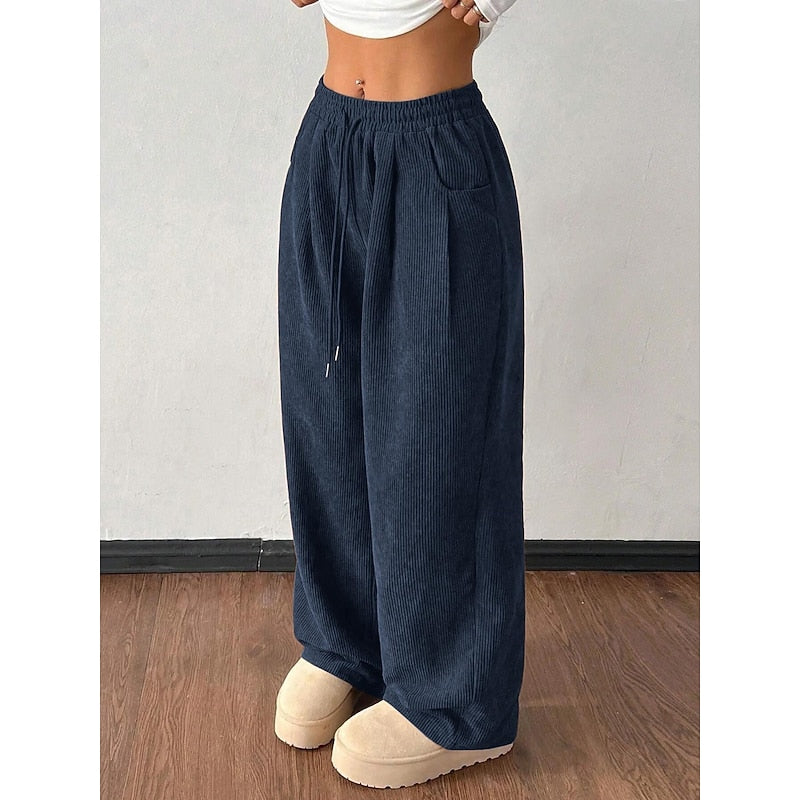 Delphine | Women's Corduroy Wide-Leg Pants with Drawstring Waist