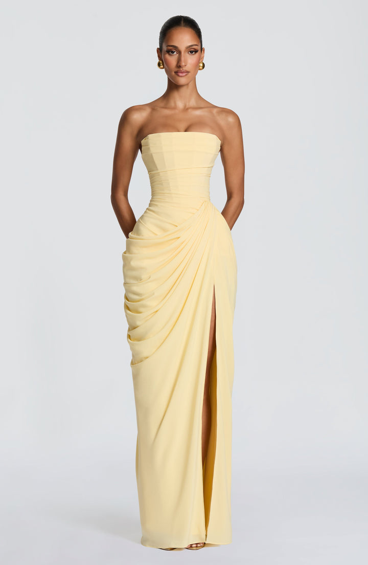 Draped Strapless Thigh Slit Homecoming Dress
