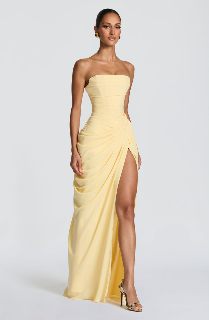 Draped Strapless Thigh Slit Homecoming Dress