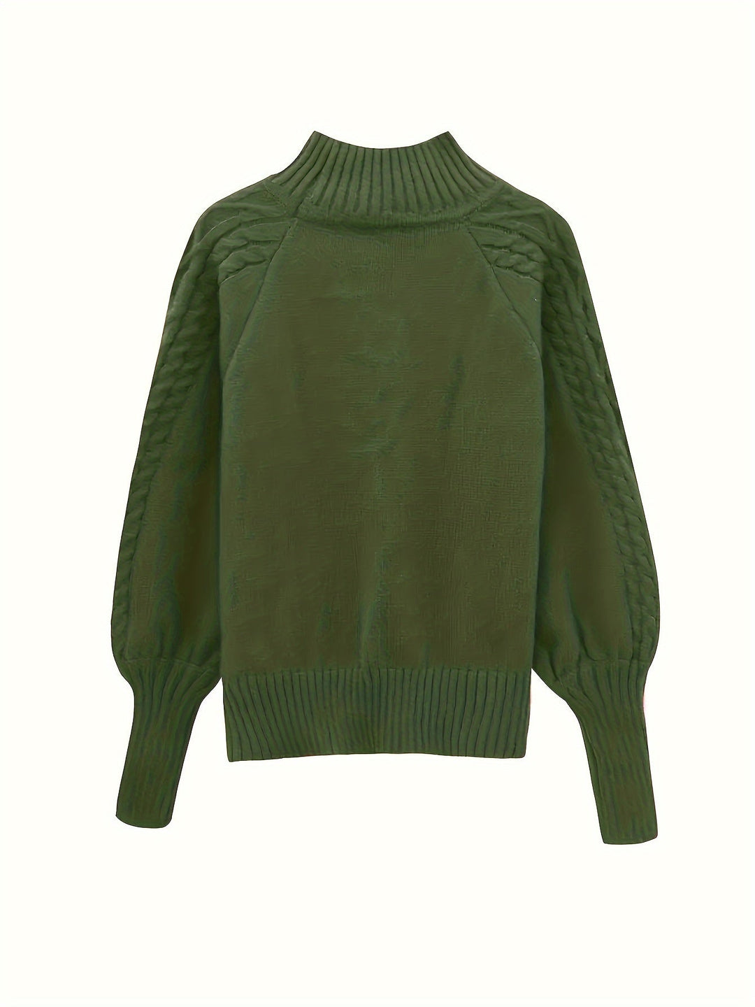 Solveig | Women's Ribbed Puff Sleeve Cable Knit Mock Neck Sweater