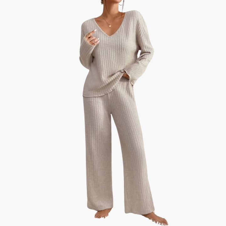 Thalia | Women's V-Neck Ribbed Knit Sweater Set