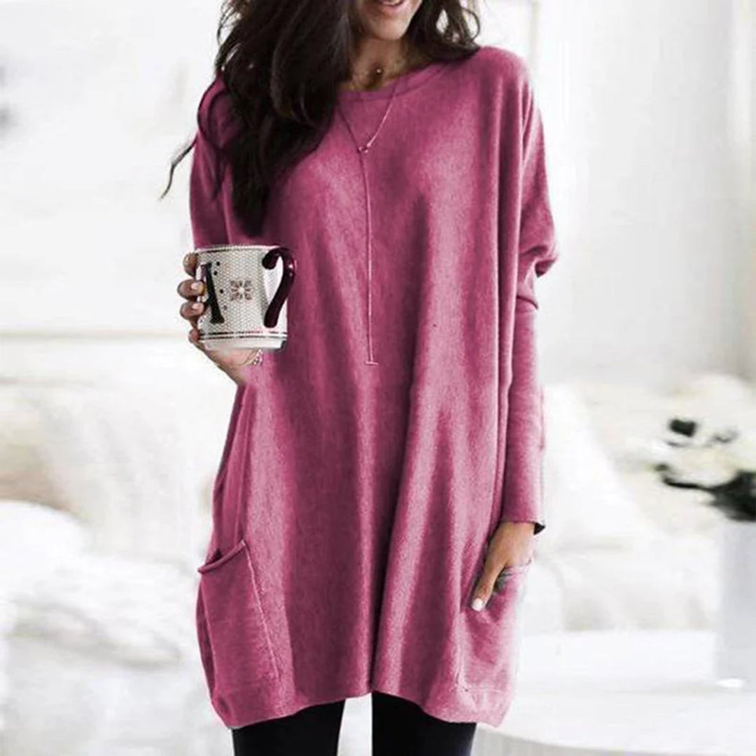 Clementine | Women's Oversized Long Sleeve Crew Neck Tunic Sweater