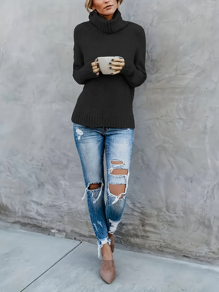 Marlowe | Women's Cowl Turtleneck Sweater with Split Hem Cuffs