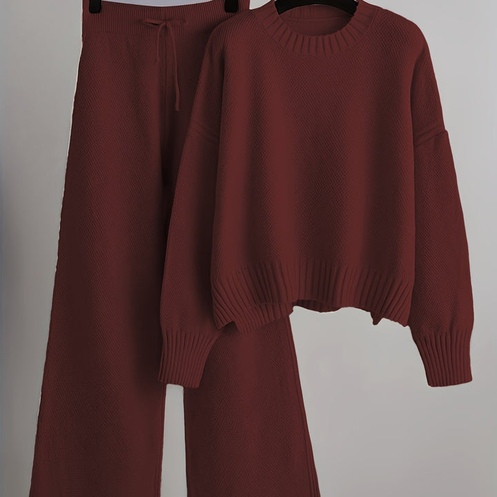 Freya | Women's Ribbed Sweater and Wide-Leg Knitted Pants Set