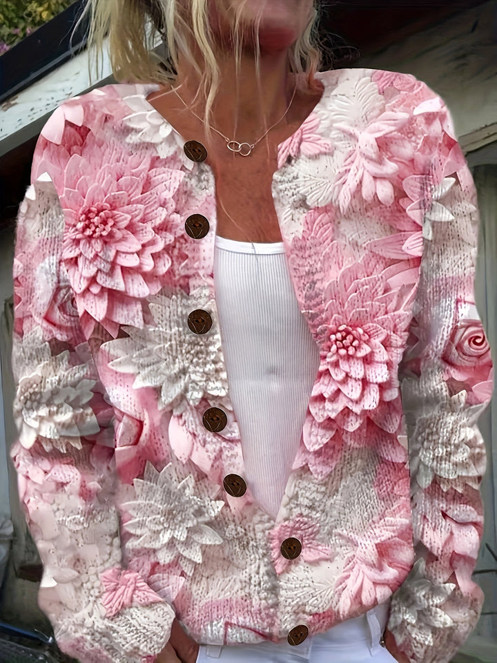 Jackie-3D Floral Print Cardigan